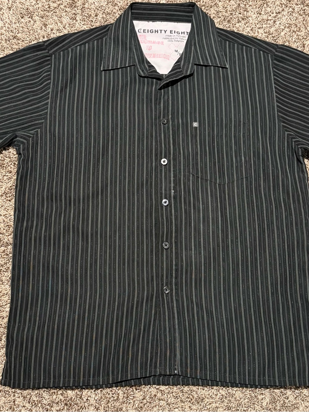 Eighty Eight Men's Black Shirt with Subtle Gray Pinstripes